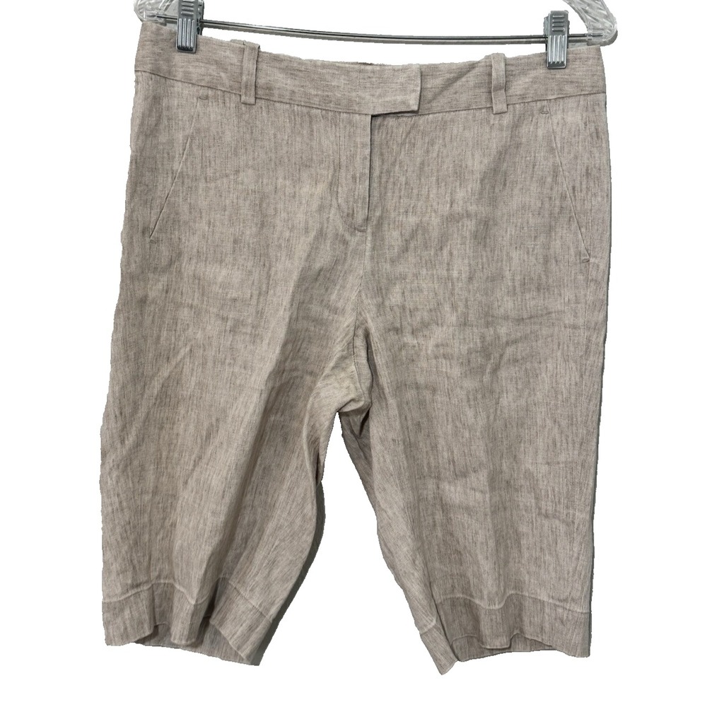 Nordstrom High-Waisted Linen Blend Shorts Classic Tan Bermuda Mature Classic 8